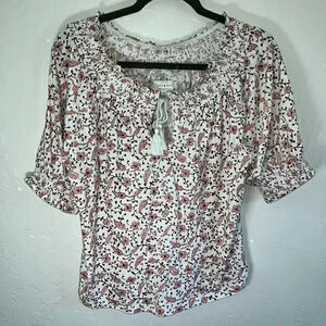Lucky Brand Women's On or Off Shoulder Floral‎ Peasant Top Medium
